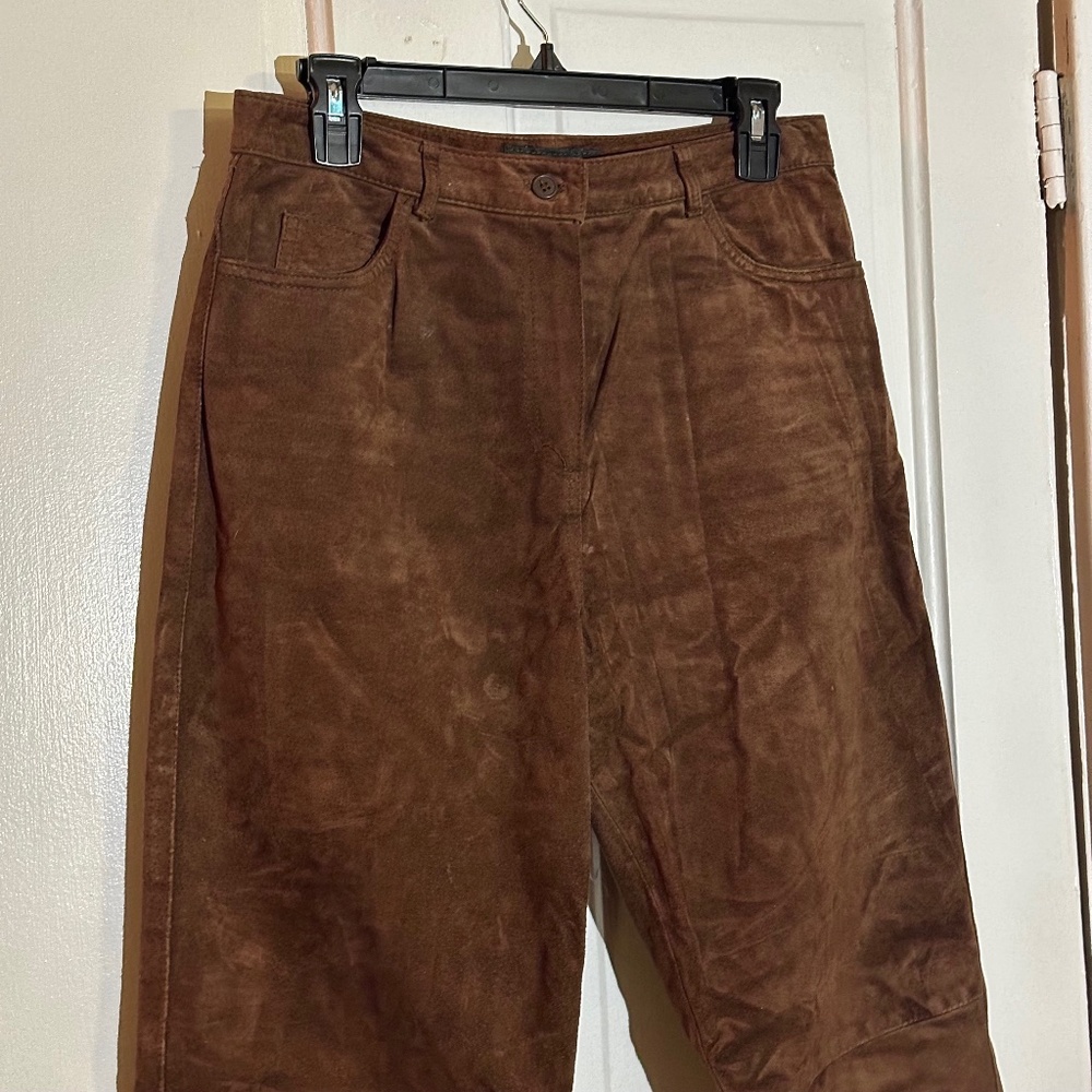 100% real vintage brown suede leather mens pants